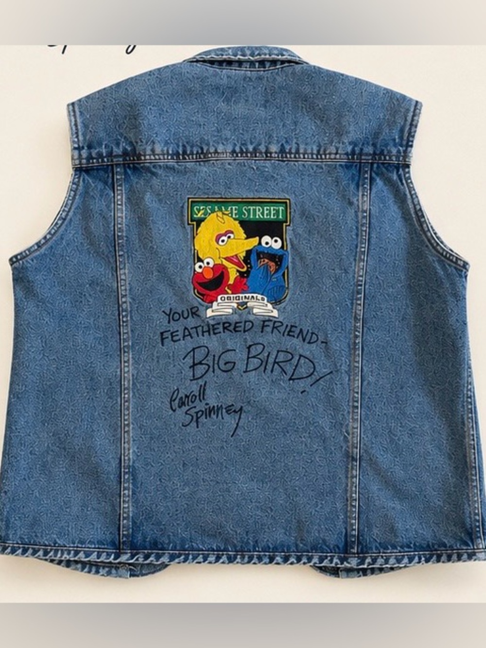 Adult Vintage Sesame Street Denim Vest Signed by Artist Caroll Spinney (size L)